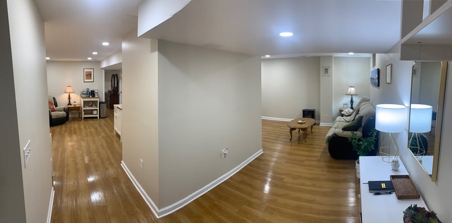 AS you open the door to your basement apartment... you will have to make a choice... head towards the living room and relax or head to the kitchen/office/bedroom area. "Your Choice...."
