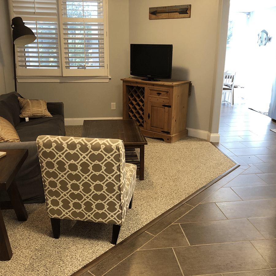 Living room next to kitchen