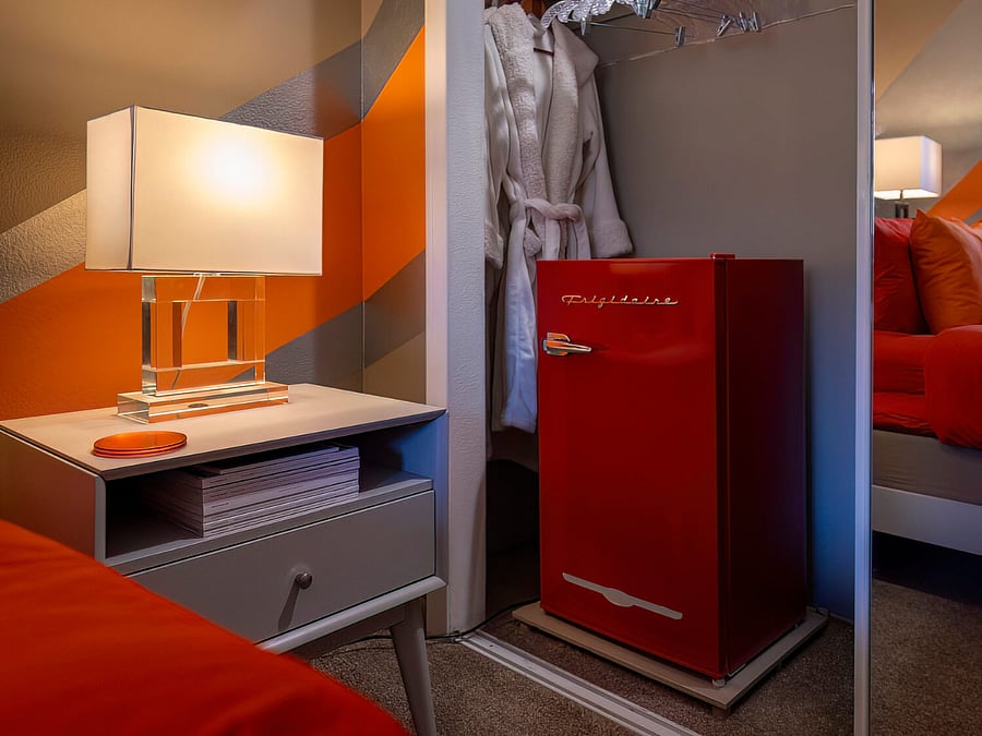 Closet showing refrigerator