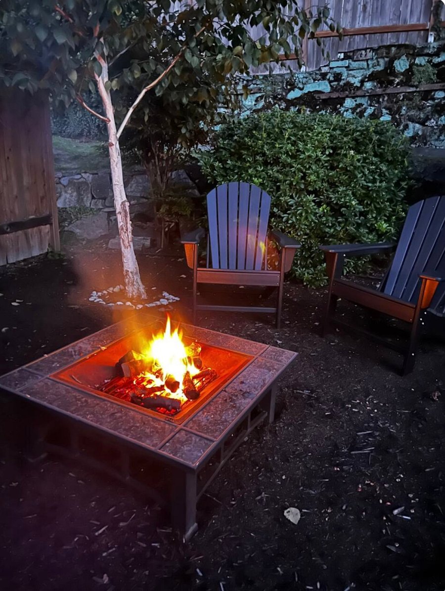 Backyard firepit and sitting area.