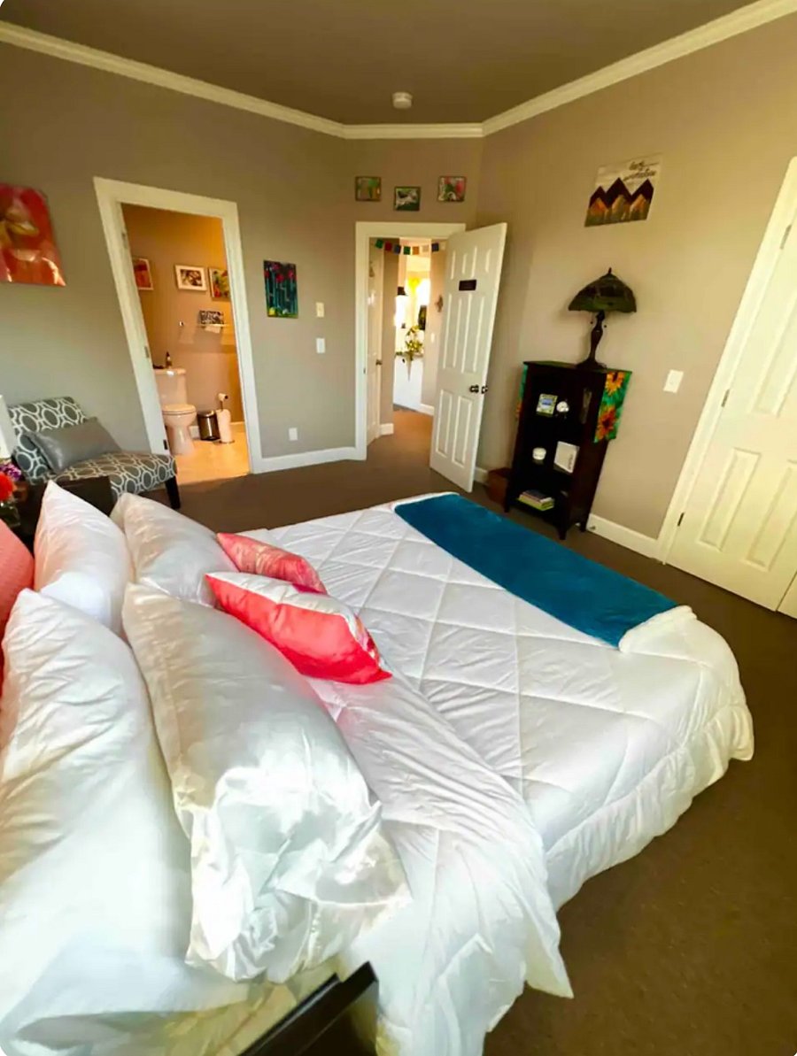 One of the two bedrooms with queen size bed, dresser and closet. Bathroom is en suite.