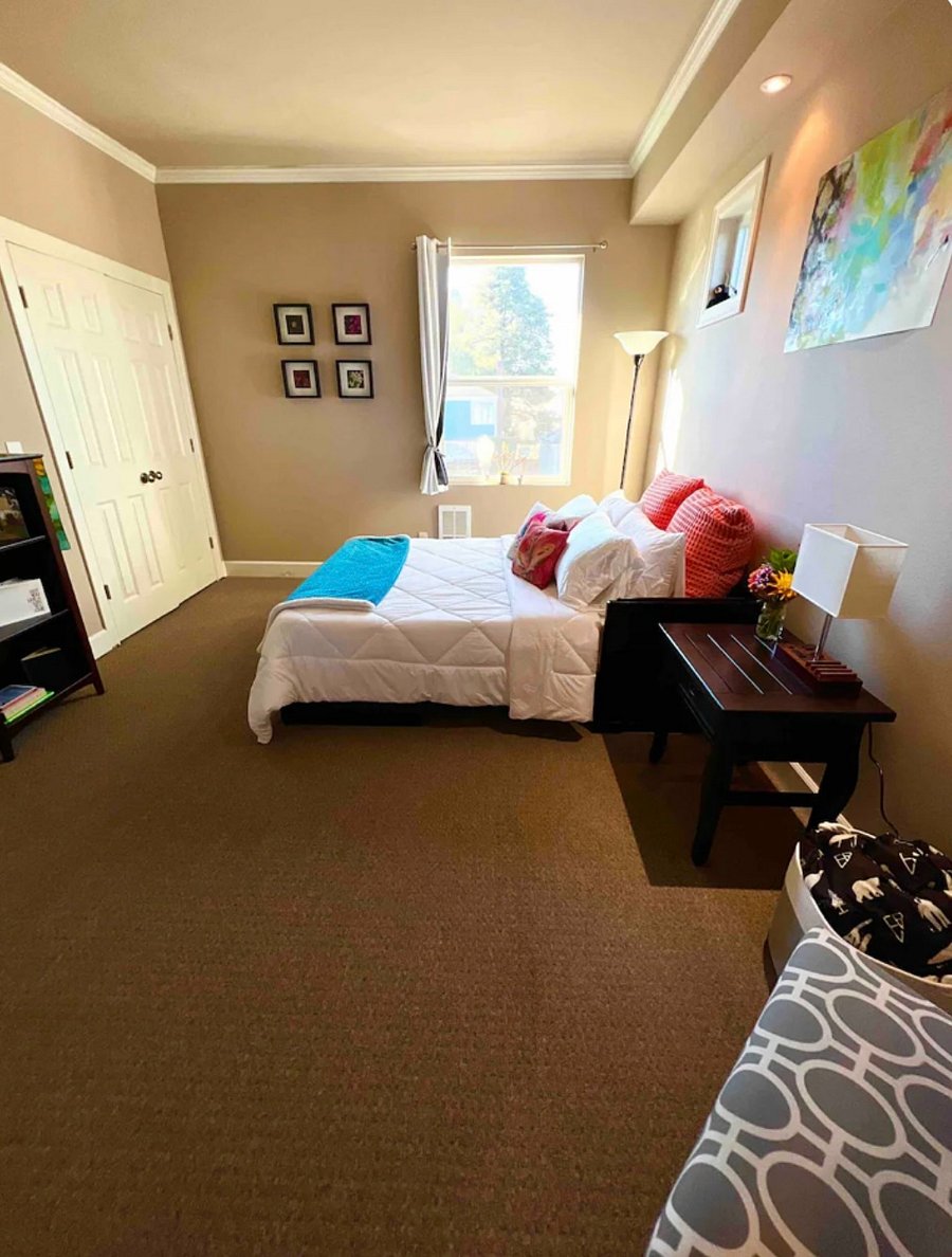 One of the two bedrooms with queen size bed, closet and dresser. Bathroom is en suite.