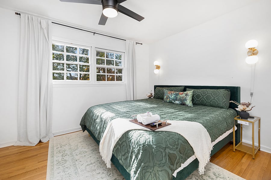 Master bedroom with king bed with memory foam mattress