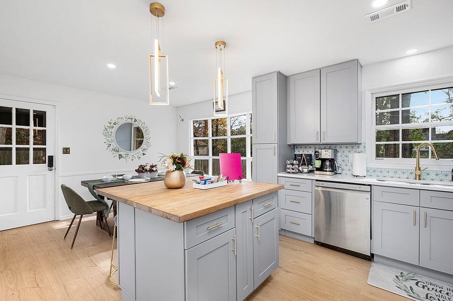 Kitchen island and dining space