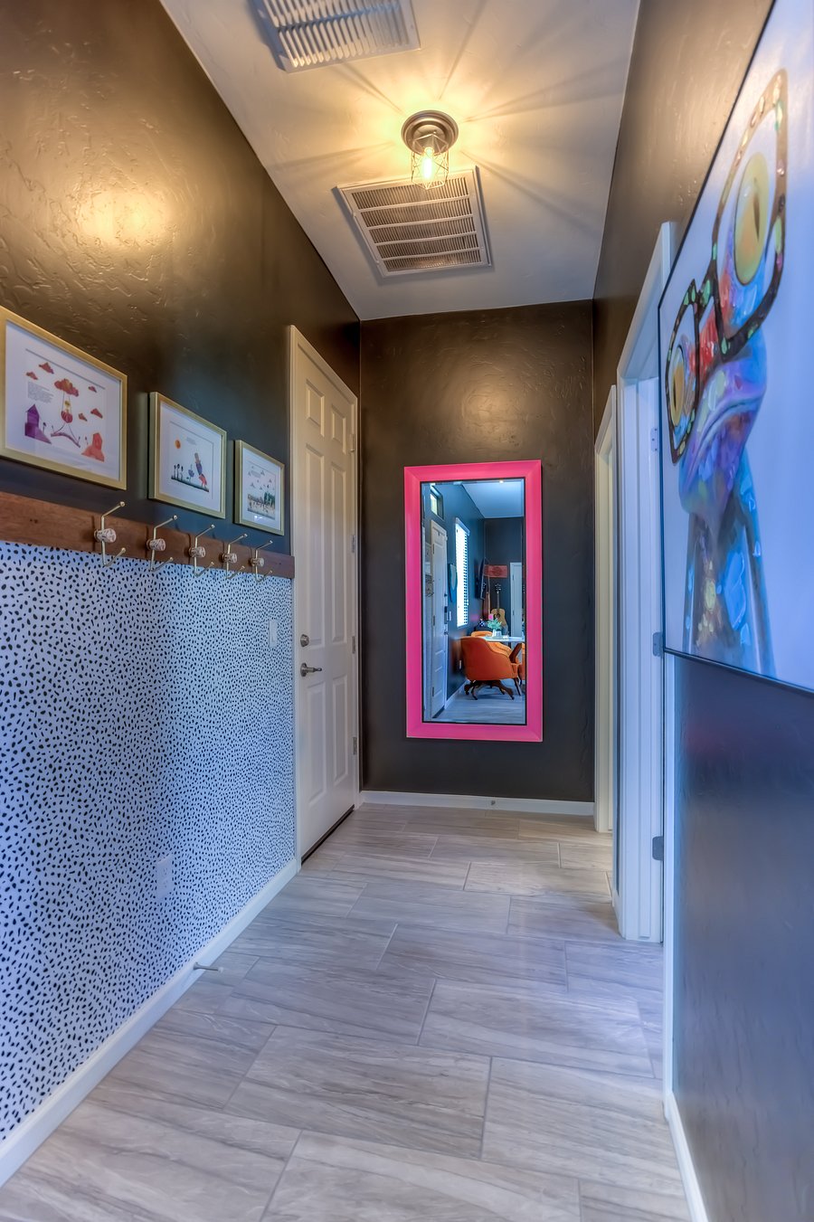 Hallway into full bathroom and master suite area (one shared door will remain locked to ensure full privacy)