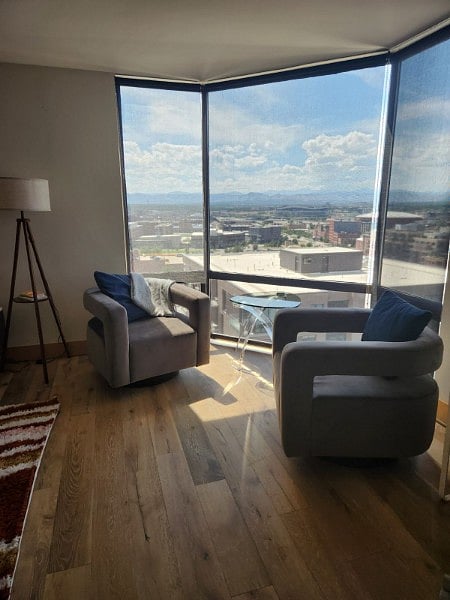 Sitting Area with full view of the Rockies, Ball Arena, and Mile High Stadium