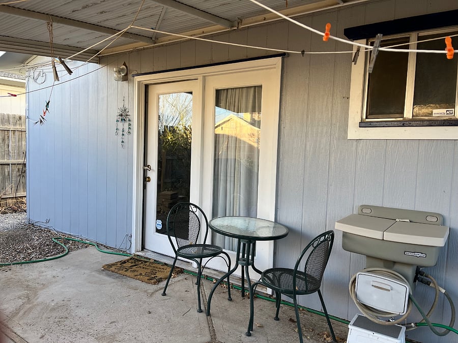 Private entrance on covered patio