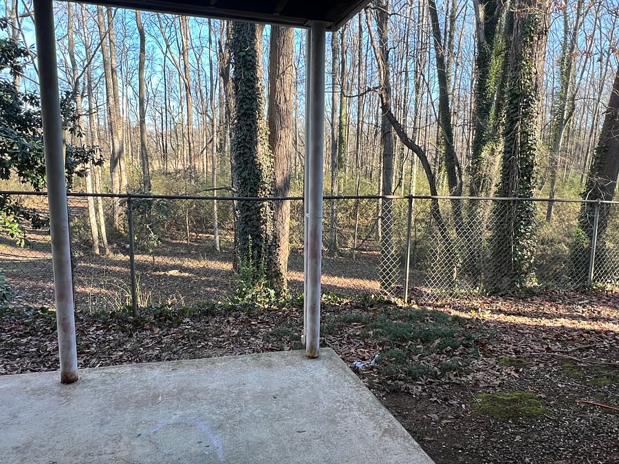 View from private entrance. You have your own patio and fenced in yard too! Catch views of turkeys or deer too.