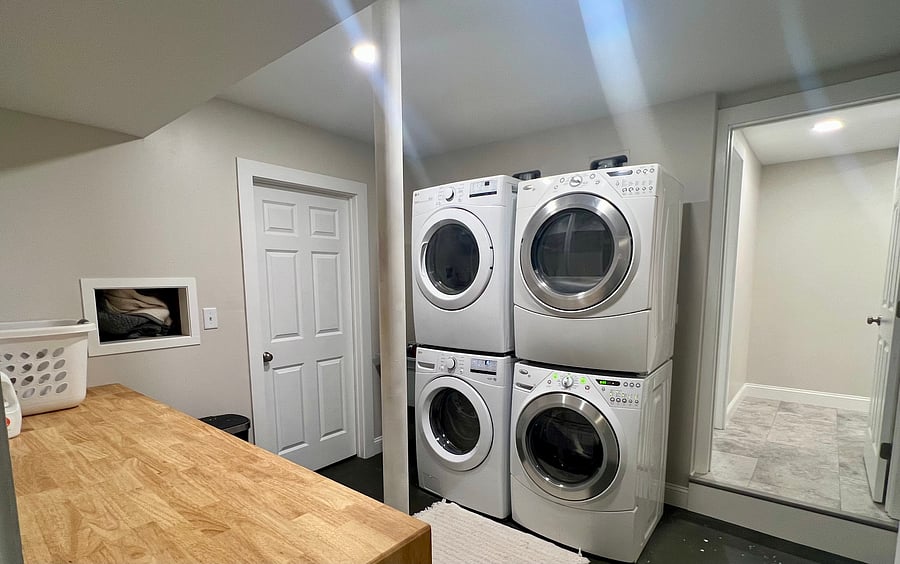 Laundry space is connected to the Studio Apartment. You have your own washer and dryer, but the owner also has access to the laundry room too.