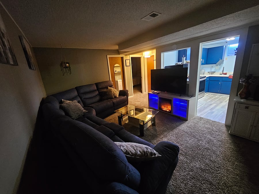 The living room light can be dimmed or bright 