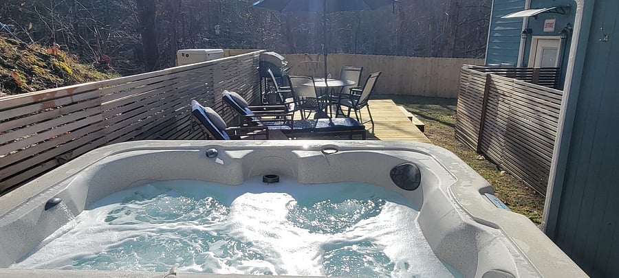 Hot tub on backyard deck