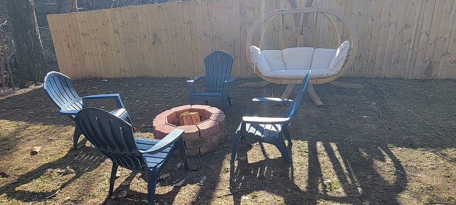 Fire pit area in backyard