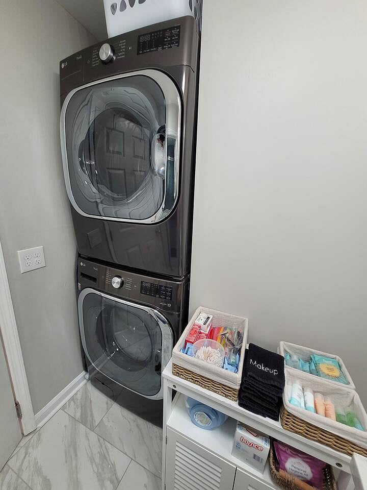 Downstairs laundry in bathroom