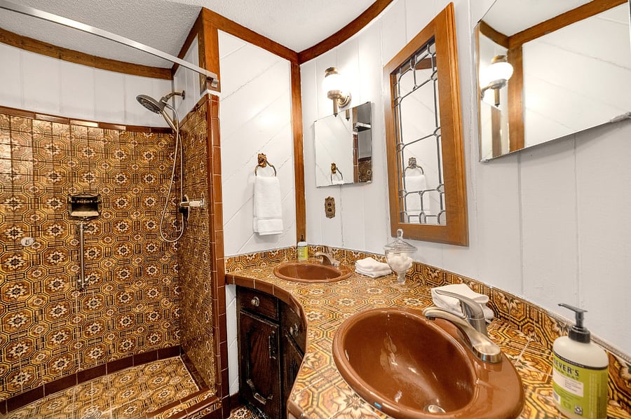 Master Bath with Italian Inspired Tile - support bars for safety