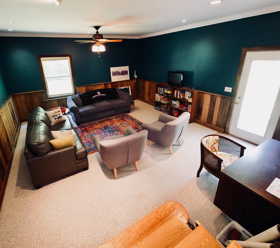 You can see the size of the Family Room here - it's huge! Two full-size sofas (one is a Queen sofabed), two sitting chairs, and a desk. 
