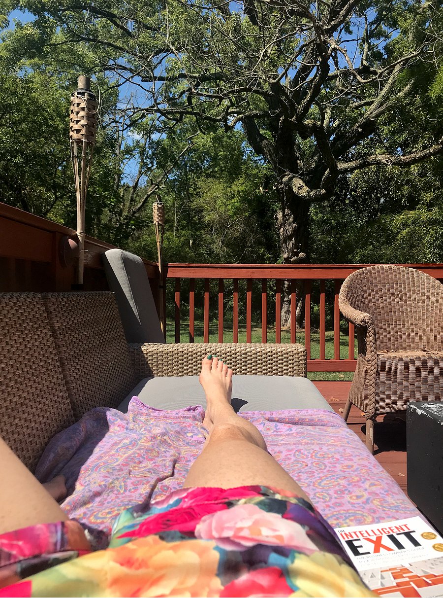 Reading outside on the deck. It's like Costa Rica out there! Also BEAUTIFUL at night.. so many stars and the moon is right over the house