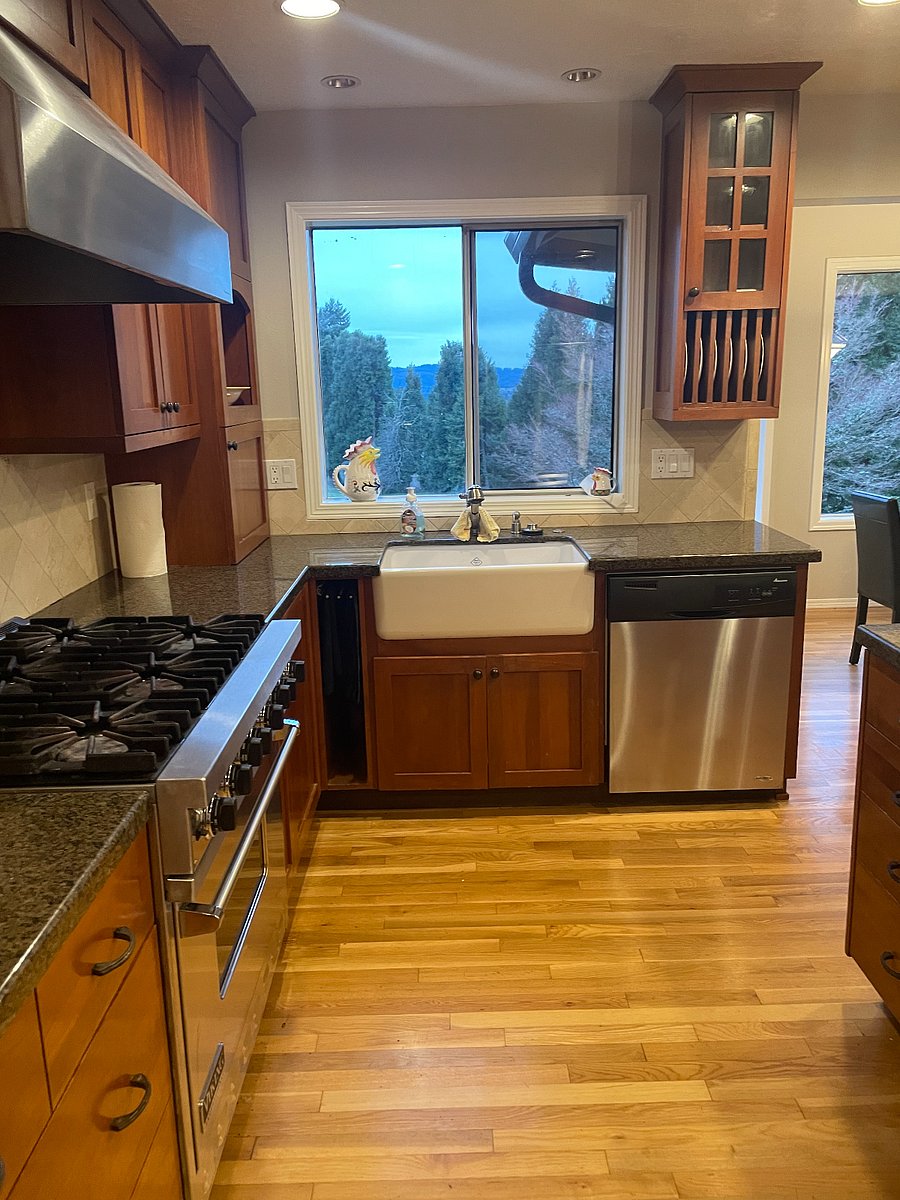 Gourmet Kitchen with farm sink and views of horse pasture.