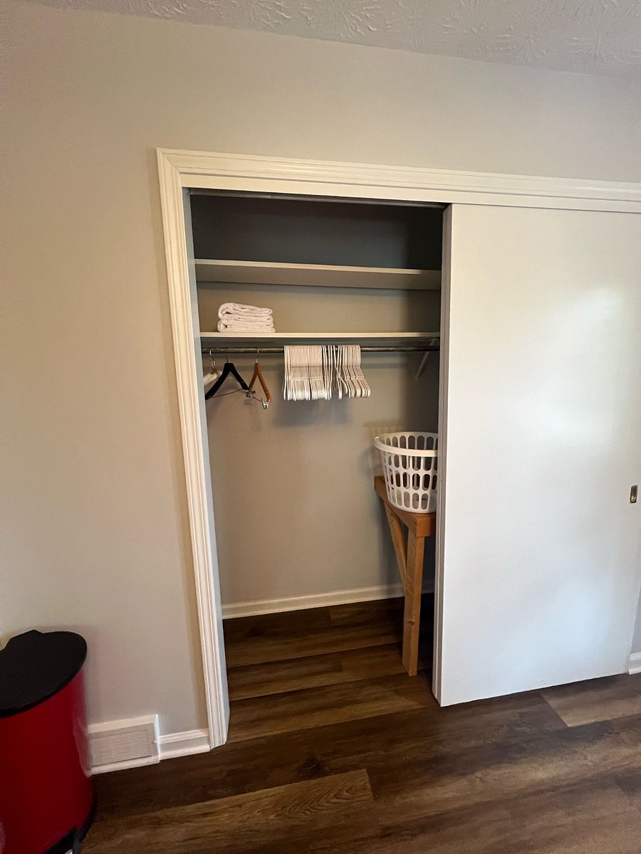Guest Room #1: large closet with hanging room and shelves. Every room has their own laundry basket, towels, linens, etc.
(Guest room 2 closet is nearly identical, but with mirrored doors)