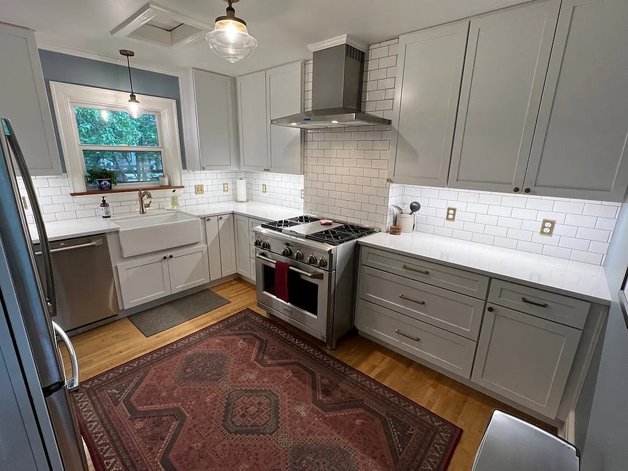 Chef's kitchen stocked with with coffee maker and everything needed to cook all your meals. 