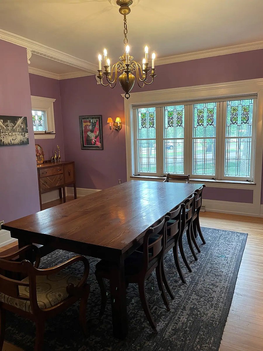 Spacious dining area with seating for ten. 
