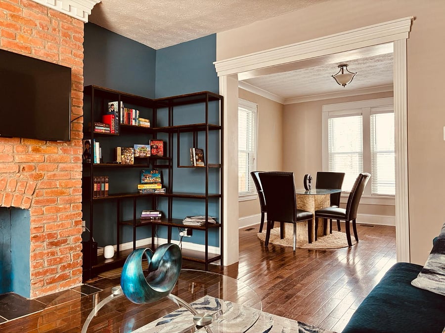 Books and board games on the living room