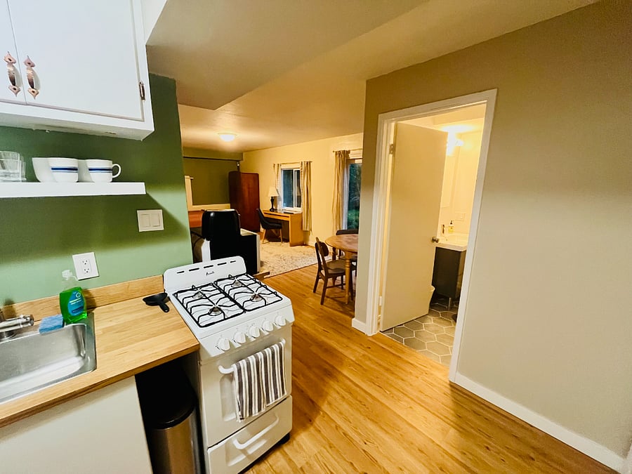 view of studio from kitchen