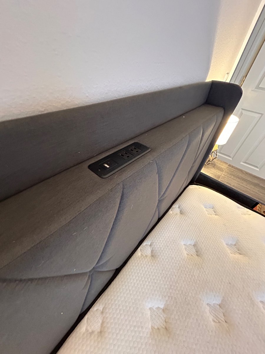 Outlet and USB ports in headboard
