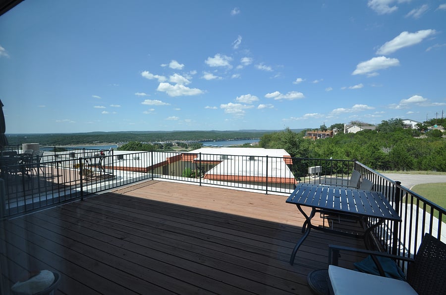 Spacious deck with lake views