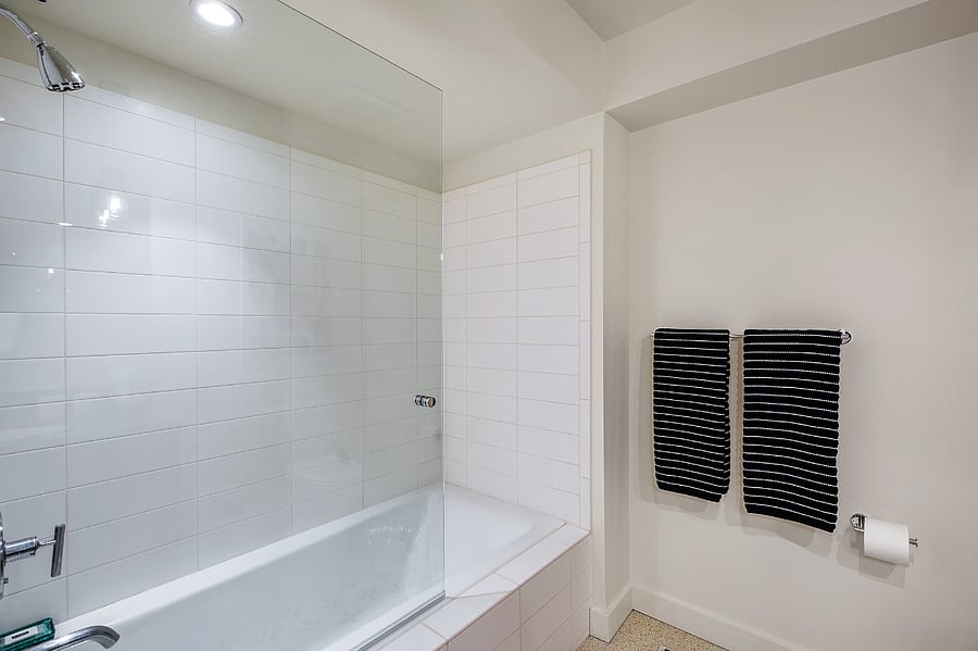 Updated bathroom with glass shower door