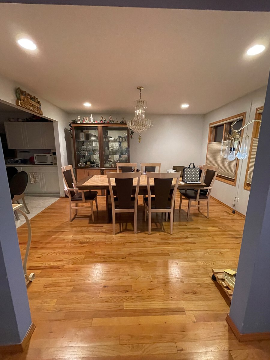 Formal dining room with electric blinds