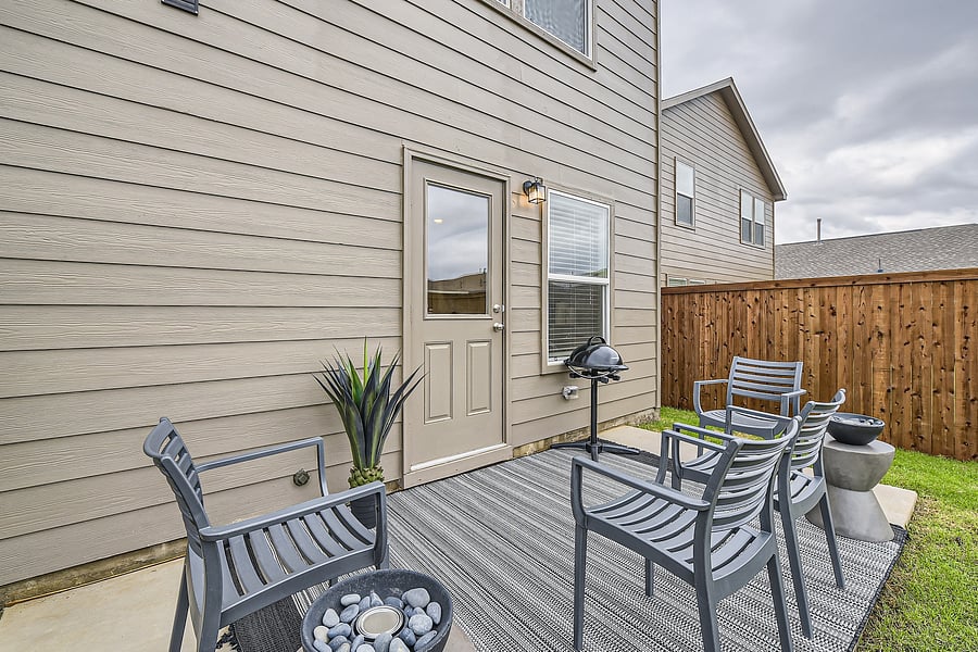 Electric grill and seating space outside
