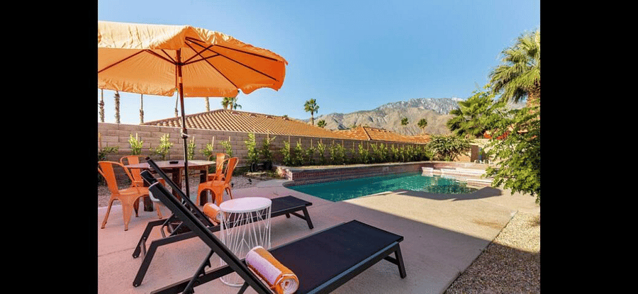 Lounge chairs and outside dining. Grill. Firepit.