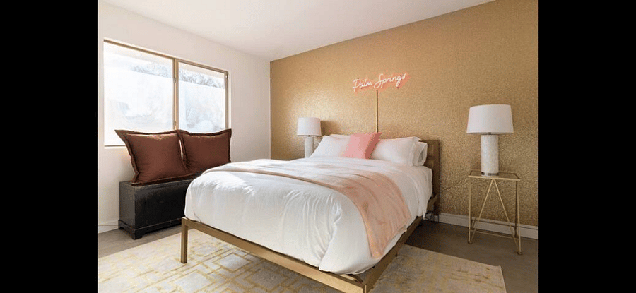 Queen Bedroom with disco glitter theme.
