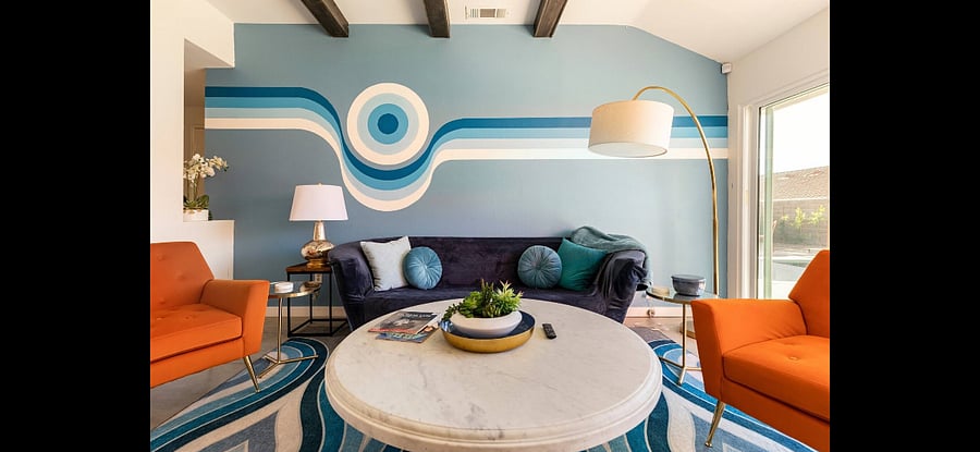 Colorful murals adorn the walls.
