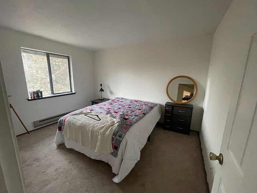 Has built in closet, I can get blinds if you choose this room, it's the slightly larger of the two