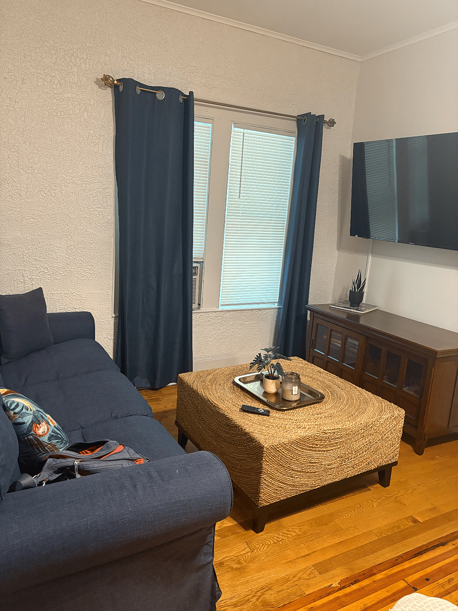 living room with 55in smart tv. Stream all you favorite shows.