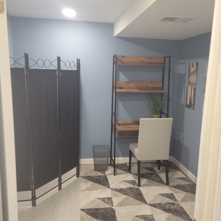 Nice office area in basement next to laundry room.