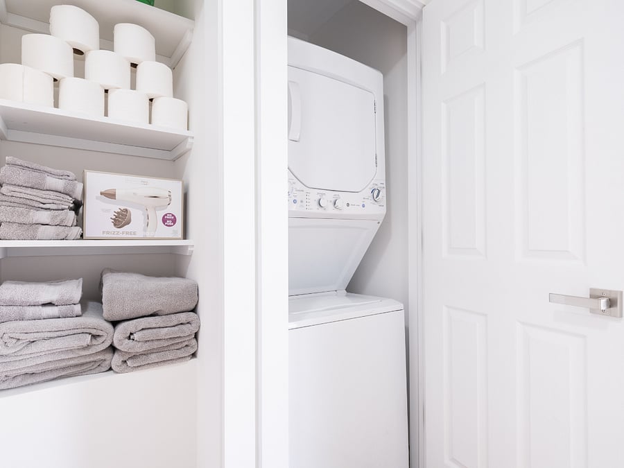 Laundry center built in bathroom for convenience