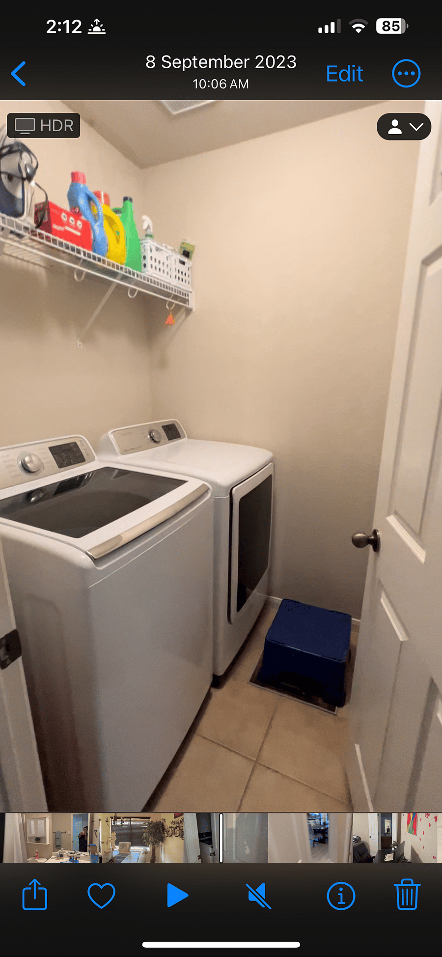 Full washer and dryer for laundry day.