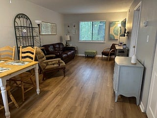 Open living area with privacy outside window