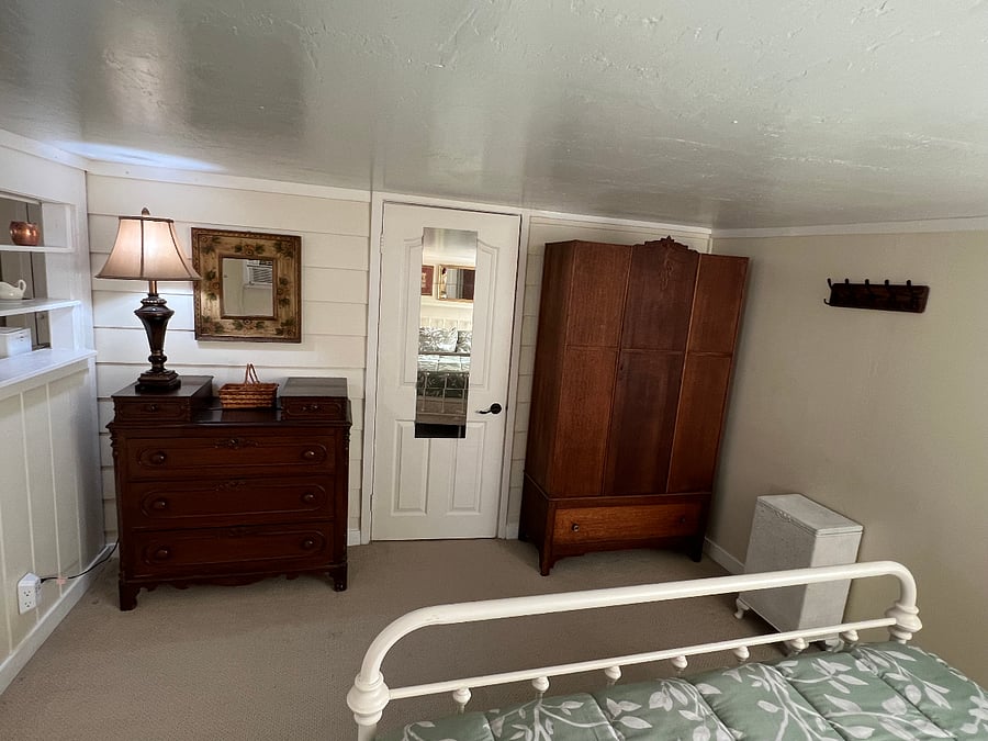 Bedroom, dresser, armoire, bathroom door