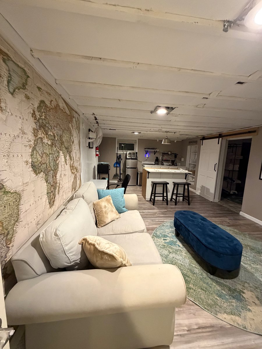 Comfortable pottery Barn, small couch, chair, desk for work from home