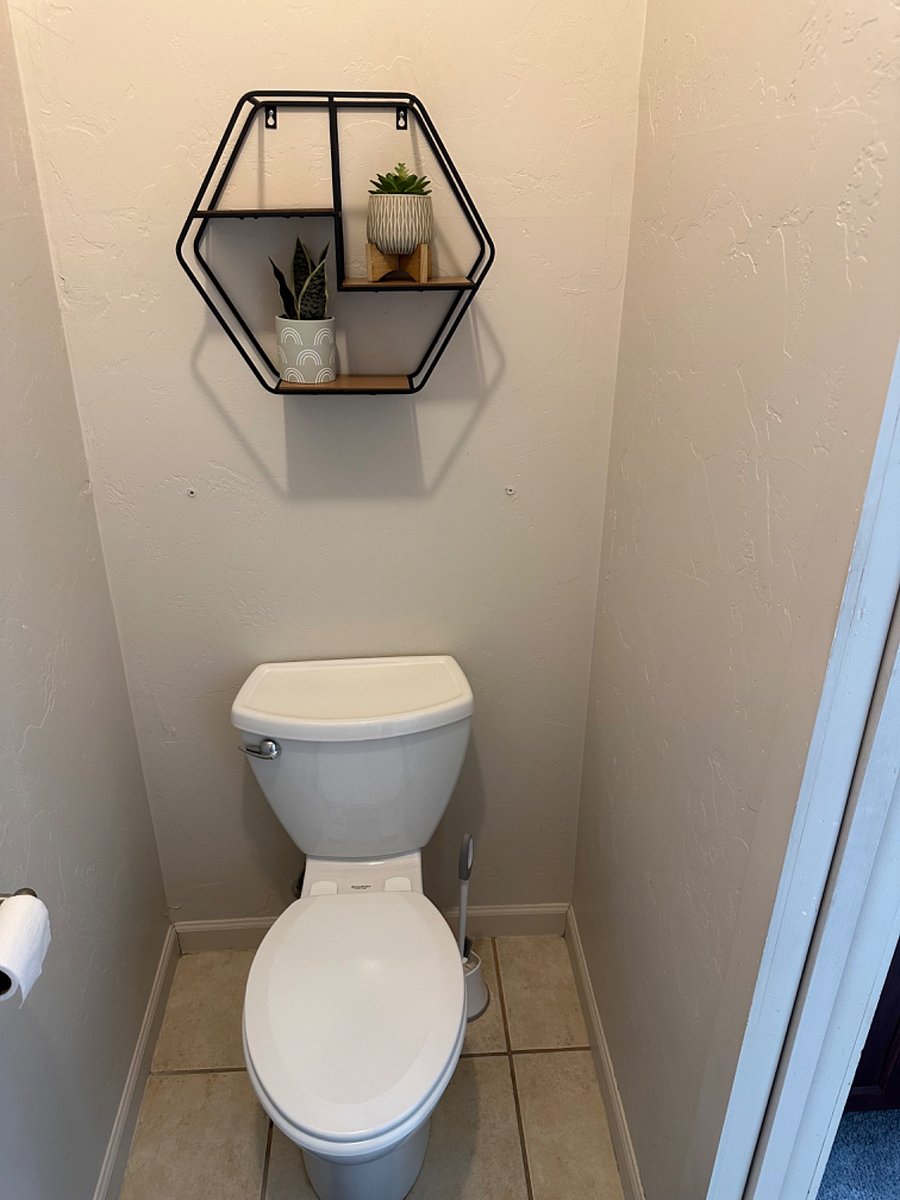 Primary bathroom pocket door toilet