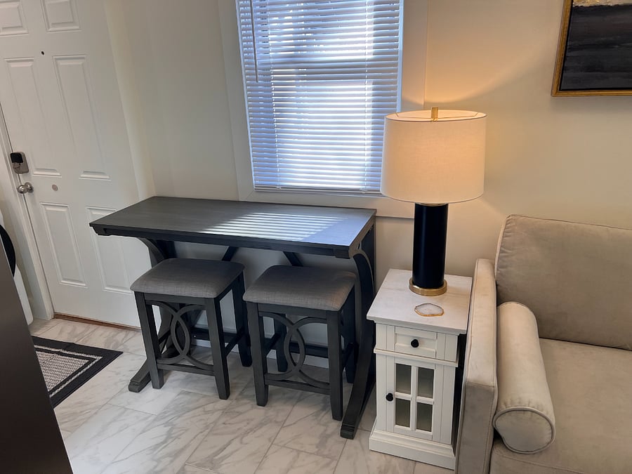 Elevated Dining Table, with power connections.
