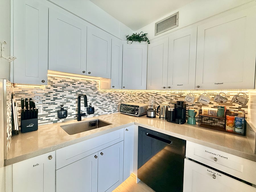Beverage station. Make yourself a drink-coffee, tea, or smoothie.