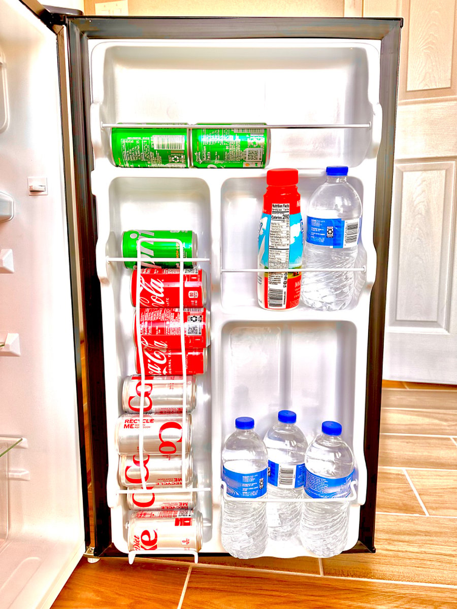 1 of 2 mini fridges initially stocked with drinks for your use and is complimentary.
