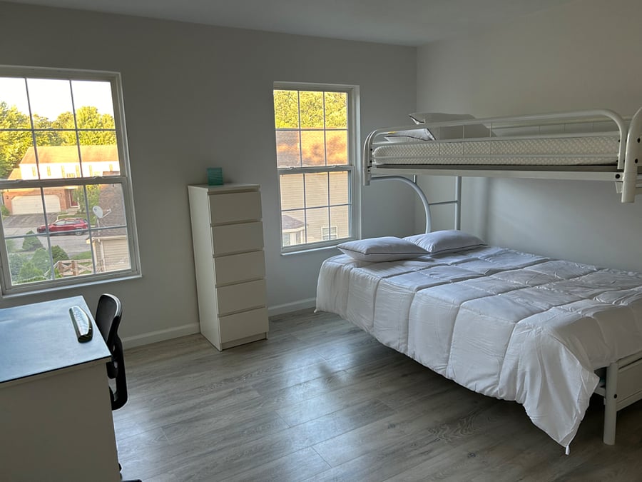 Bunk bed room with desk. Twin over full.