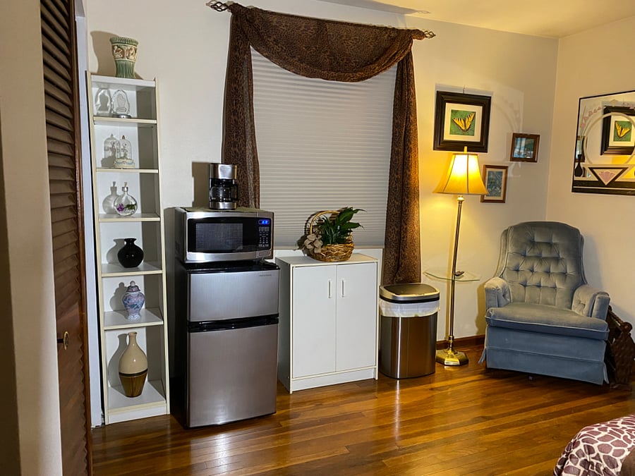 Your private room with Refrigerator/Freezer, Microwave and Coffee station.