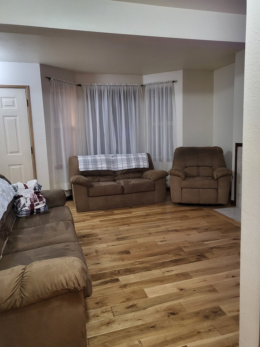 There is a full size couch, a loveseat, and a recliner, take your pick!