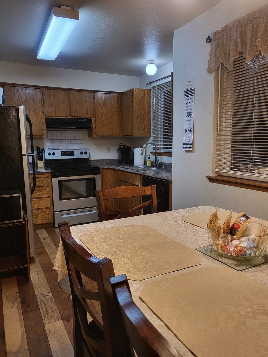View of kitchen from dining area.